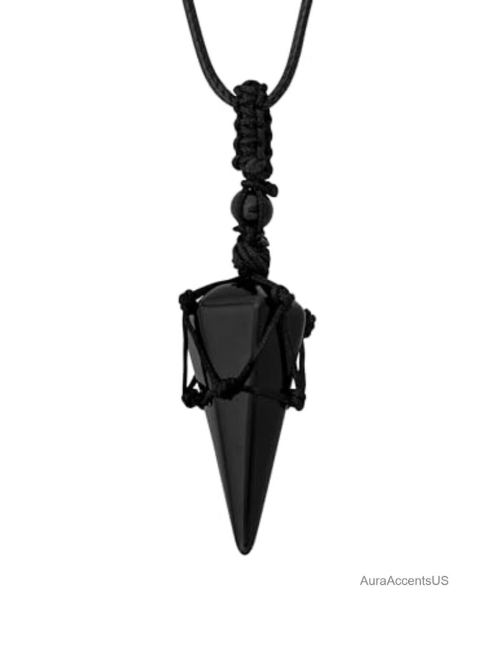 Obsidian Crystal Point Pendant Necklace Spiritual Protection